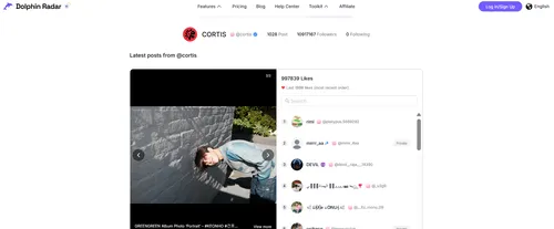 DolphinRadar Post Likes Viewer showing a selected public post and available liker records