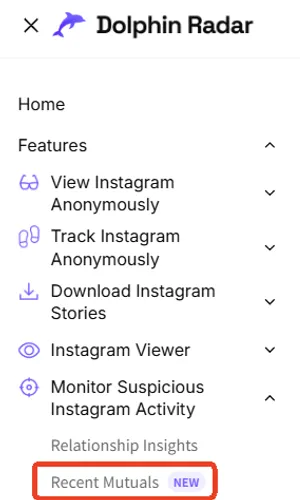 where to find recent mutuals on DolphinRadar's website