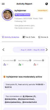 DolphinRadar analytics sample showing accounts liked, new followings, and unfollowers.