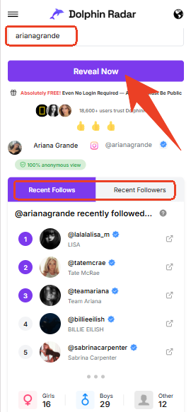 DolphinRadar Recent Follow search for a public Instagram username.
