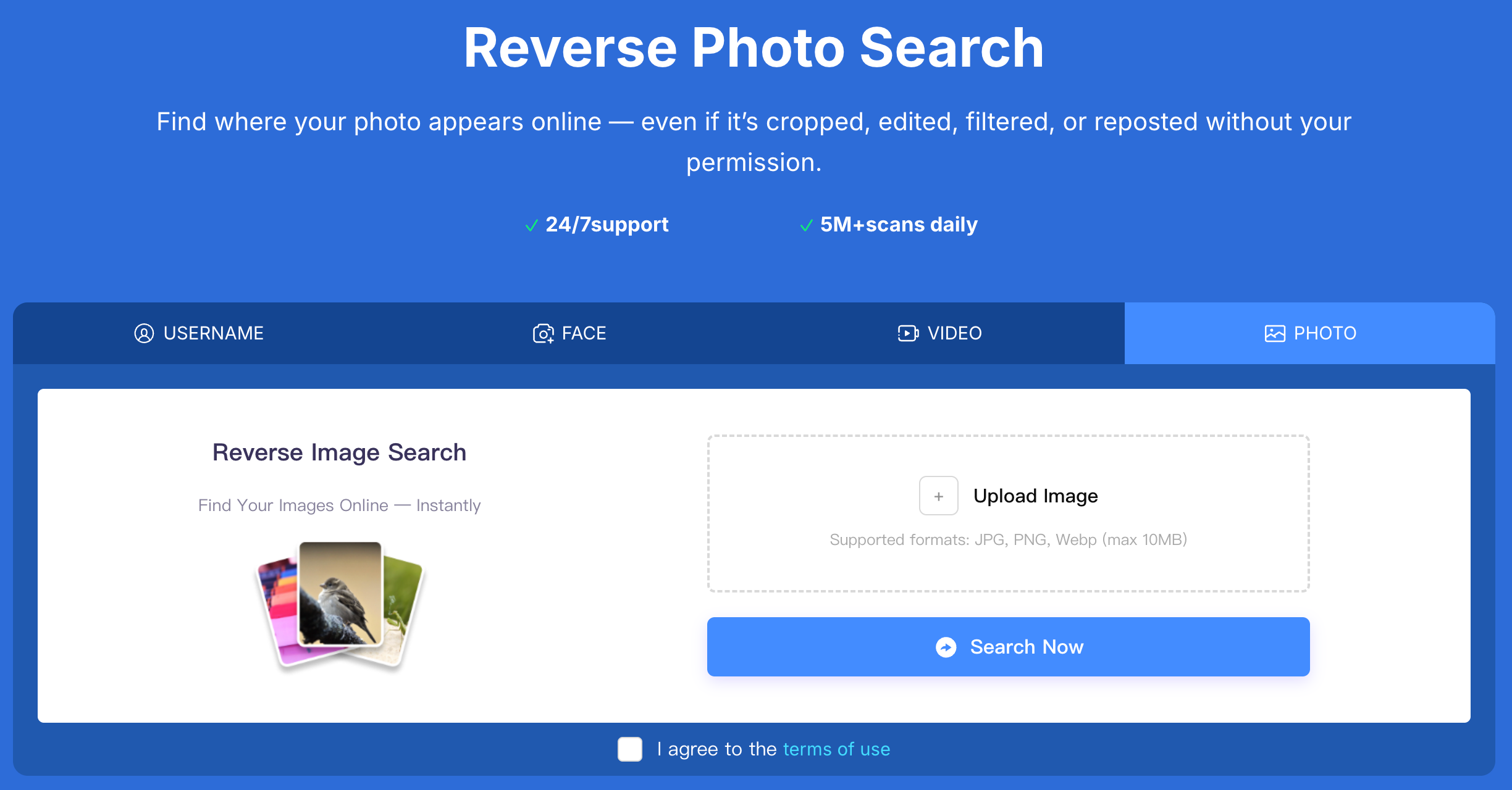 Erasa reverse photo search tool interface showing how to find where your photo appears online.”