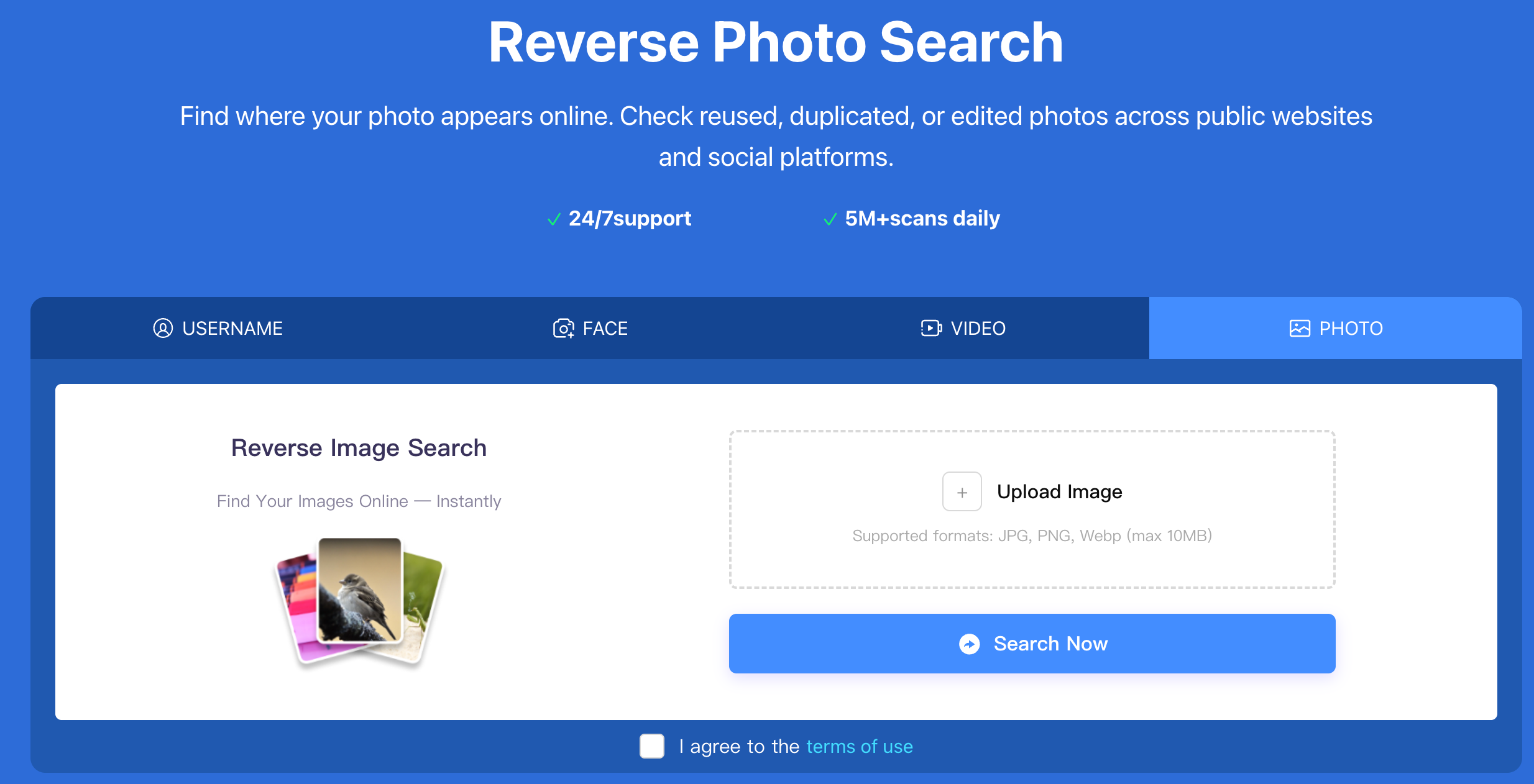 Reverse image search tool for finding duplicate photos and checking image reuse online