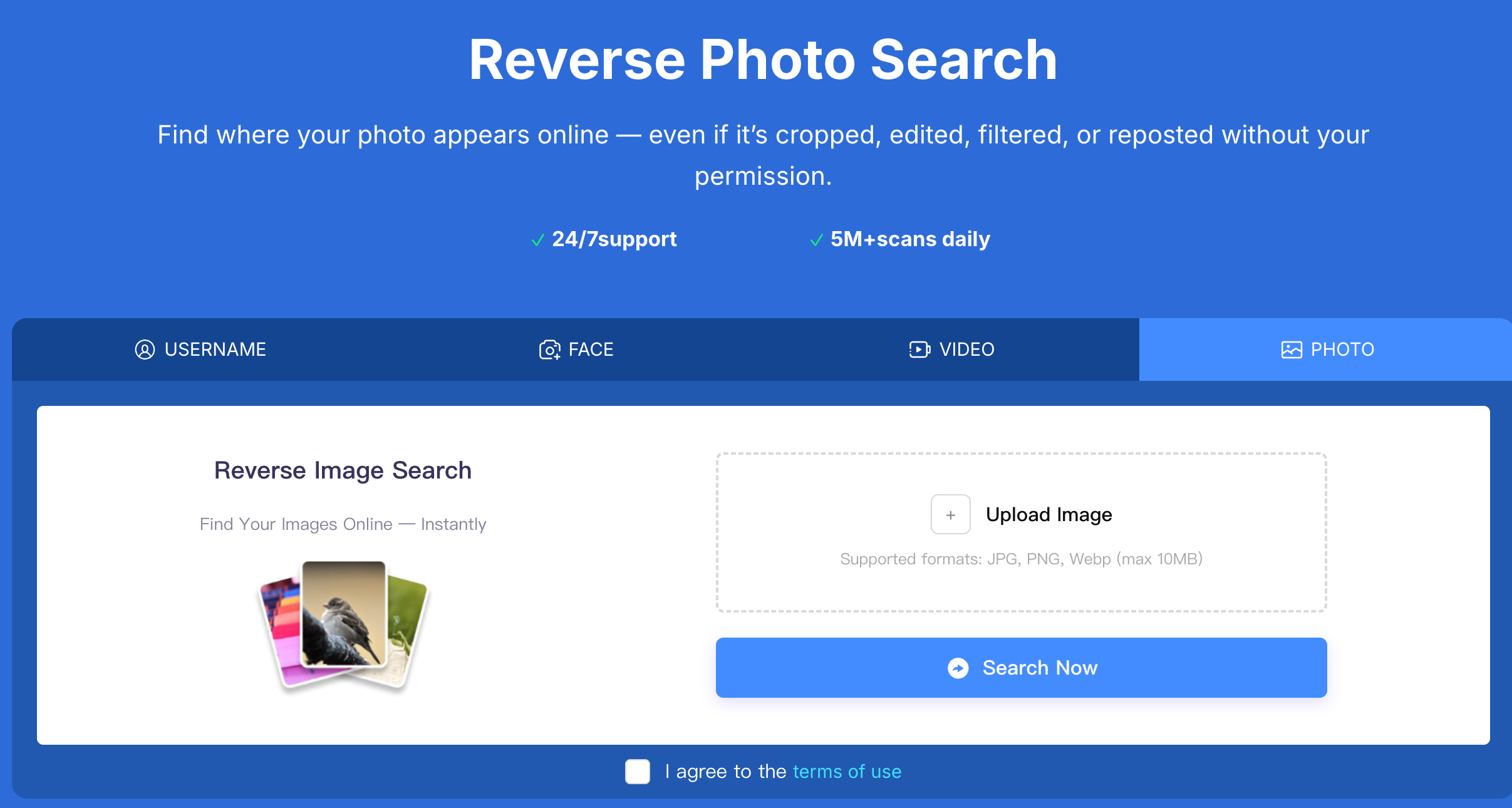 Uploading a profile photo to a reverse image search tool to check for catfish